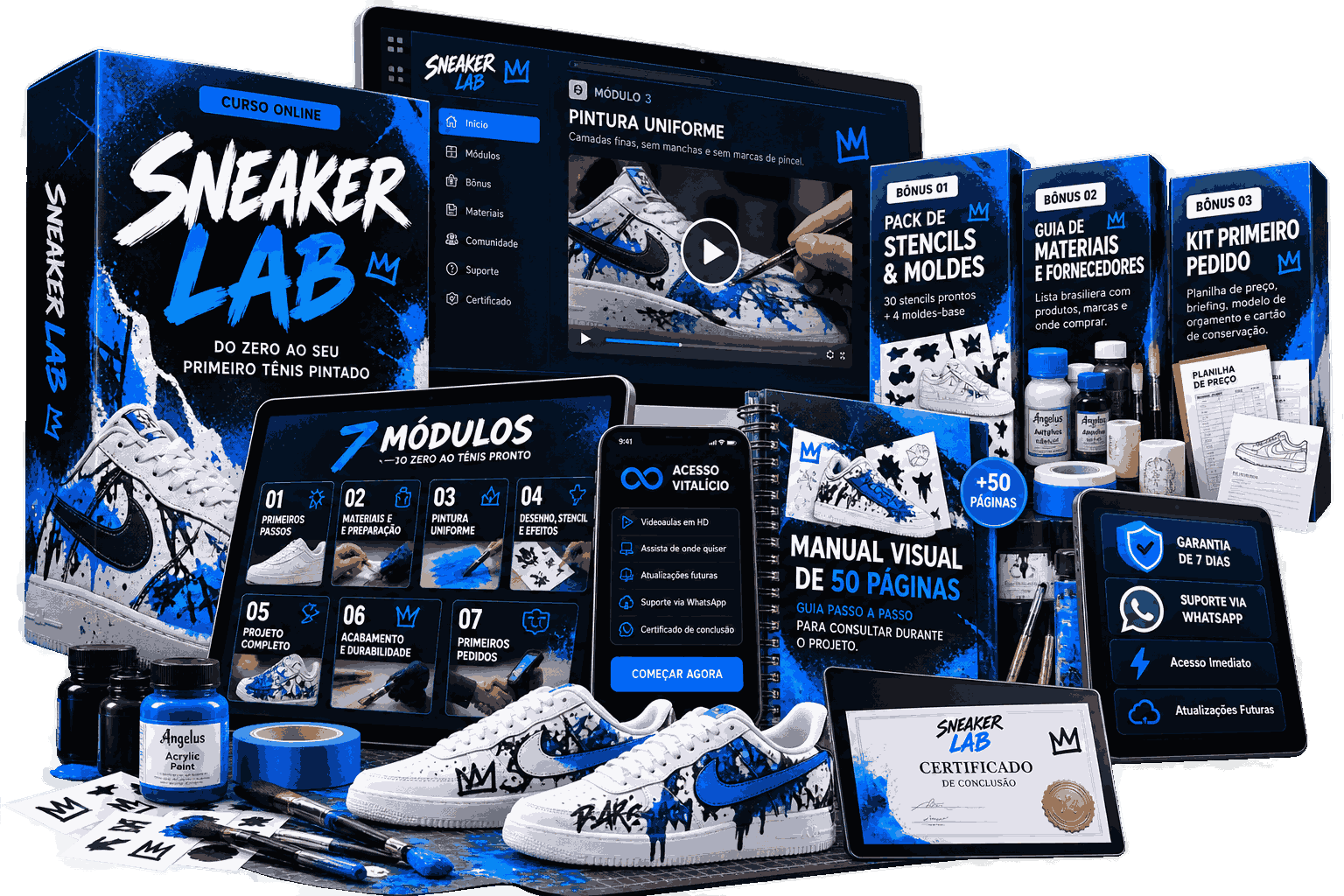 Curso Sneaker Lab com módulos, bônus, manual e certificado
